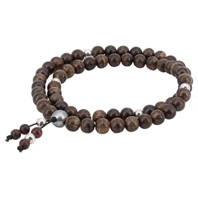 Pre-owned 15degreeslondon Unisex Tahitian Pearl And Silver Beaded Necklace With Ebony Sandalwood, New In Black