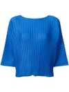 ISSEY MIYAKE PLEATS PLEASE BY ISSEY MIYAKE CHECK PLEATED TOP - BLUE