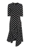 OSCAR DE LA RENTA Asymmetric Ruffle Polka Dot Wool-Blend Midi Dress,19RN250PPW-MO