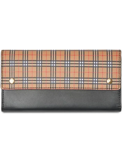 Burberry Small Scale Check And Leather Continental Wallet In Black