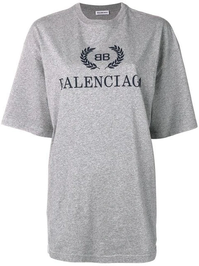 Balenciaga 宽松logo印图织棉t恤 In Grey
