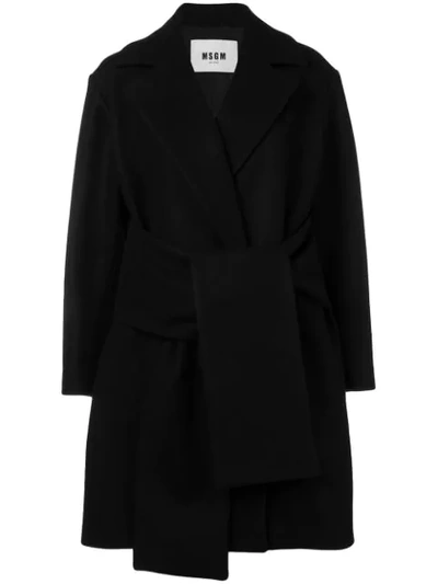 Msgm Belted Coat In Black