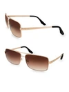 Aqs Women's Steel 60mm Rectangular Sunglasses In Gold