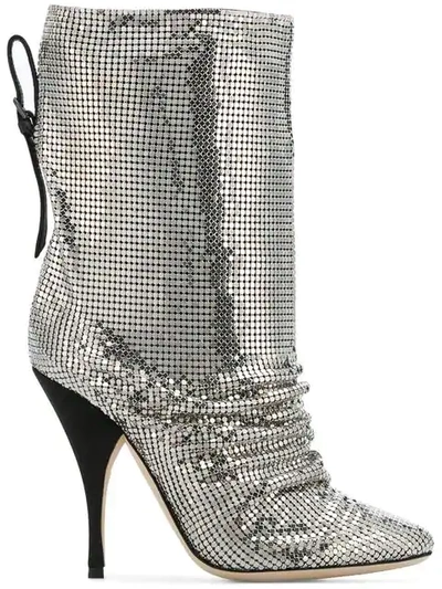 Marco De Vincenzo Chainmail And Leather Ankle Boots In Metallic