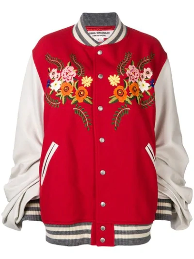 Junya Watanabe Oversized-sleeve Wool-blend And Leather Bomber Jacket In Red White