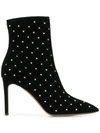 Valentino Garavani Rockstud Spike Velvet Ankle Boots In Nero (black)