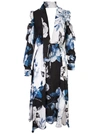 Off-white Cold-shoulder Floral-print Silk-moire Midi Dress In Nero Fantasia