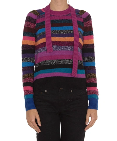 Marc Jacobs Tie-back Striped Cashmere Sweater In Blu