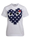 Comme Des Garçons Play White & Red Polka Dot Heart T-shirt In Bianco