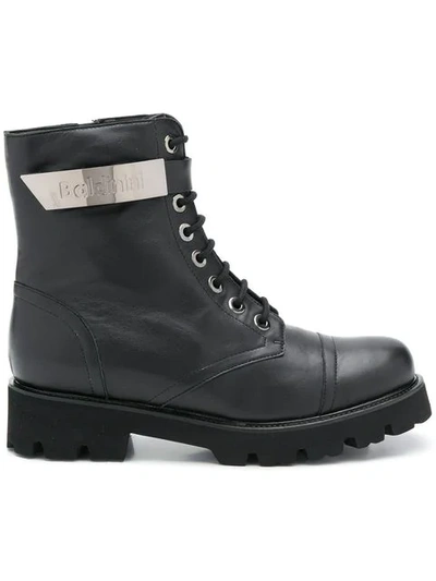 Baldinini Logo Plaque Combat Boots In Black