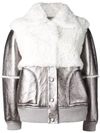 SEE BY CHLOÉ SEE BY CHLOÉ SHEARLING PATCH BOMBER JACKET - 金属色