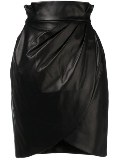 Versace Black Leather Wrap Mini Skirt