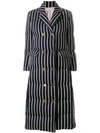 THOM BROWNE CHENILLE BANKER STRIPE WOOL & COTTON OVERCOAT