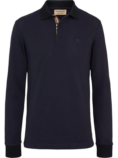 Burberry Hartford Long-sleeve Pique Polo Shirt In Blue