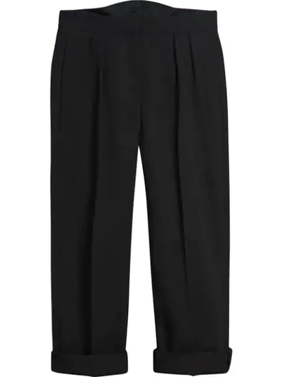 Burberry Wool Silk Cropped Tailored Trousers In Black