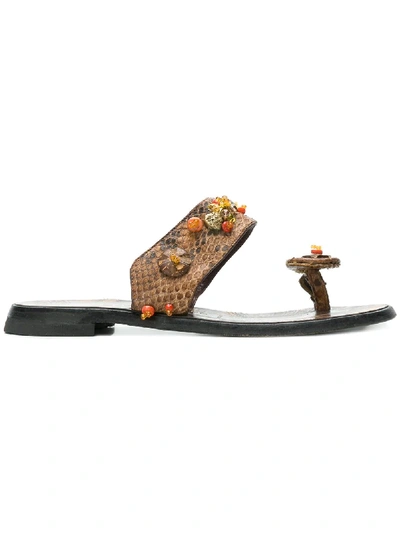 Pre-owned Prada Embellished Toe-strap Sandals In Brown