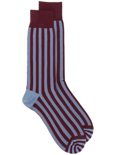 Bottega Veneta Striped Patterned Socks In Blue
