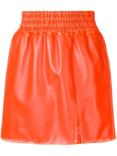 Miu Miu Distressed Leather Mini Skirt In Orange