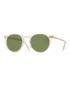 Oliver Peoples Men's O'malley Peaked Round Sunglasses With Mineral Glass Lenses - Buff Green In Green/brown
