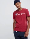 CHAMPION REVERSE WEAVE T-SHIRT WITH LARGE SCRIPT LOGO IN RED - RED,210972 RUR RS507