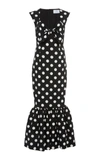 REBECCA DE RAVENEL Tie-Front Polka-Dot Stretch-Cotton Maxi Dress,SW41802