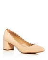 CHLOÉ WOMEN'S LAUREN SCALLOPED LEATHER BLOCK-HEEL PUMPS,C16A23075