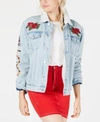 KENDALL + KYLIE EMBROIDERED PILE-TRIM TRUCKER JACKET