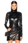 GIVENCHY GIVENCHY FAUX LEATHER TURTLENECK BODYSUIT IN BLACK
