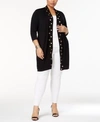 Belldini Plus Size Grommet-trim Duster Cardigan In Black/gold