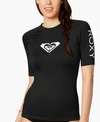 Roxy Short-sleeve Logo Rash Guard Women's Swimsuit In Anthracite