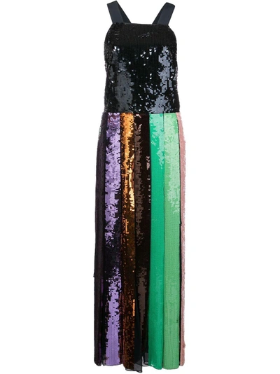 Tibi Multicolor Striped Sequined Overall Dress In Metallic