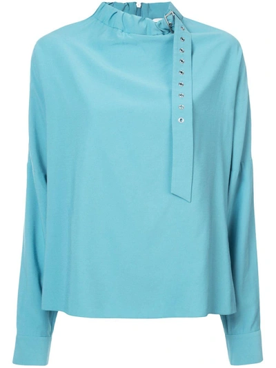 Tibi Twill Buckle Neck Blouse - 蓝色 In Blue