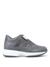 HOGAN EMBELLISHED GREY SUEDE INTERACTIVE SNEAKERS,10711019