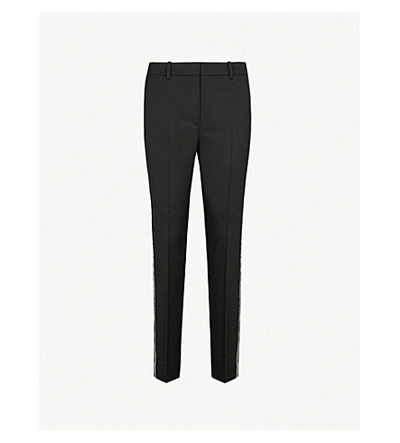 The Kooples Crystal-embellished Trim Stretch-wool Trousers In Bla01