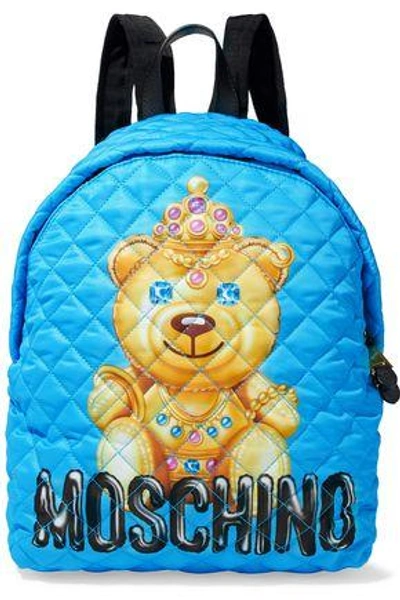 Moschino Woman Leather-trimmed Quilted Printed Shell Backpack Turquoise In B1341 Blue