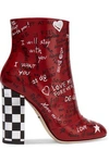 DOLCE & GABBANA WOMAN PRINTED LEATHER ANKLE BOOTS RED,AU 5016545970074387