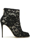 DOLCE & GABBANA WOMAN CORDED LACE AND MESH ANKLE BOOTS BLACK,AU 14693524283692490