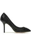 DOLCE & GABBANA DOLCE & GABBANA WOMAN CUTOUT EMBROIDERED LEATHER AND MESH PUMPS BLACK,3074457345618759218