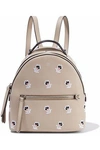 FENDI FENDI WOMAN ZAINO MINI EMBROIDERED LEATHER BACKPACK BEIGE,3074457345618993356