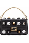 FENDI BAGUETTE CRYSTAL-EMBELLISHED STUDDED LEATHER CLUTCH,3074457345619000811