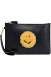 ANYA HINDMARCH Shearling-trimmed leather pouch,GB 3633577412010832