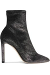 JIMMY CHOO JIMMY CHOO WOMAN LOUELLA 100 METALLIC STRETCH-VELVET SOCK BOOTS ANTHRACITE,3074457345619343694