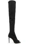 JIMMY CHOO JIMMY CHOO WOMAN DESAI 95 LEATHER-TRIMMED MESH OVER-THE-KNEE BOOTS BLACK,3074457345619088304