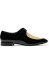 3.1 PHILLIP LIM LOUIE WOVEN-PANELED PATENT-LEATHER BROGUES,3074457345619401234