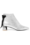 PROENZA SCHOULER PROENZA SCHOULER WOMAN SUEDE-TRIMMED METALLIC TEXTURED-LEATHER ANKLE BOOTS SILVER,3074457345619072617