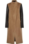 VEDA VEDA WOMAN CADILLAC LEATHER-PANELED WOOL-BLEND COAT CAMEL,3074457345619070233