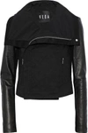 VEDA VEDA WOMAN RAY LEATHER-PANELED COTTON-TWILL JACKET BLACK,3074457345619070222