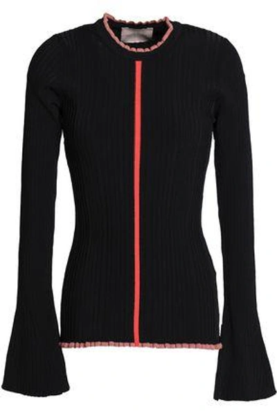 Roksanda Woman Ruffle-trimmed Ribbed-knit Jumper Black