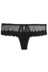 MIMI HOLLIDAY BY DAMARIS MIMI HOLLIDAY BY DAMARIS WOMAN LACE-TRIMMED TULLE LOW-RISE THONG BLACK,3074457345619330157