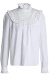 NEEDLE & THREAD NEEDLE & THREAD WOMAN RUFFLE-TRIMMED EMBROIDERED COTTON BLOUSE OFF-WHITE,3074457345619444705